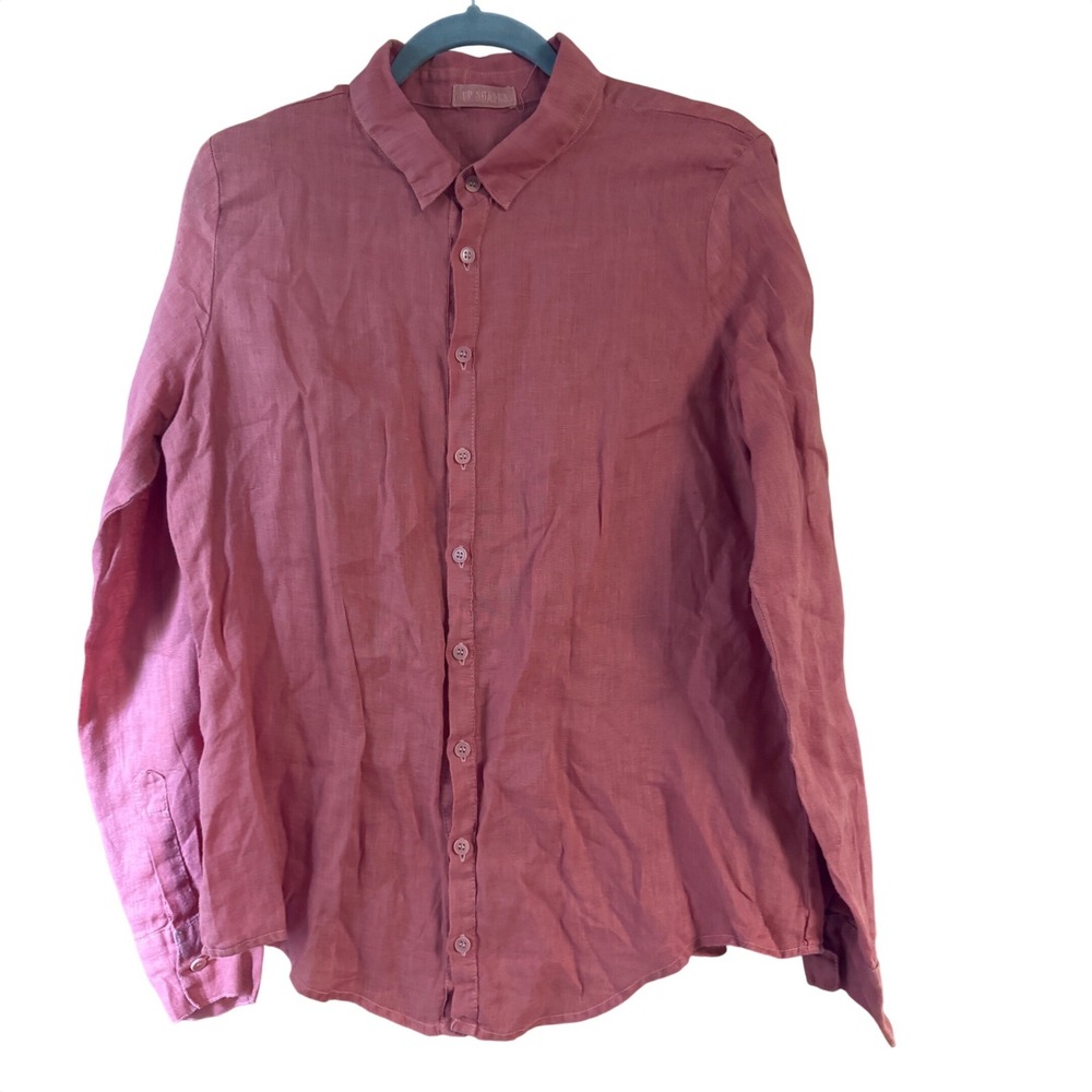 CP Shades Womens Medium Pink 100% Linen Button Down Long Sleeve Shirt USA Made